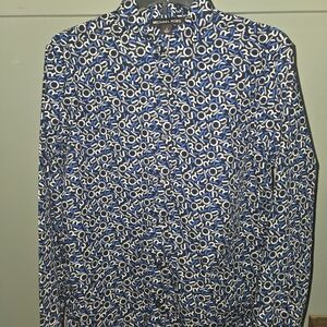 Michael Kors Men’s Button Down Shirt Small – Blue Logo Print Long Sleeved Shirt